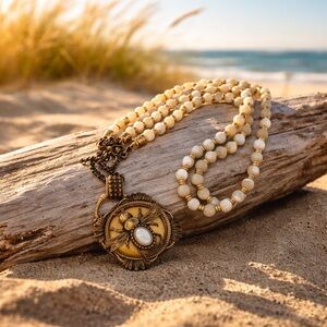 RARE Patrice Double Strand Mother of Pearl   "Bee on Vintage Bavarian Resin" 18”